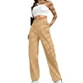 thumbnail image 1 of Ndbuld Women's Athletic Hiking Cargo Joggers Pants New Straight Tube Solid Color Button Multi Pocket Casual Drawstring Work Pants Sales Today Clearance,M,Khaki, 1 of 7