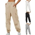 thumbnail image 1 of Ndbuld Women's Athletic Hiking Cargo Joggers Pants Women Casual Trousers High Waist Drawstring with Multi-Pockets Long Pants M,Beige, 1 of 9