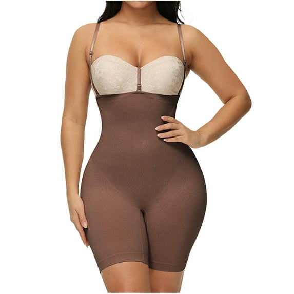 Ndbuld Women's Bra Free Bodysuits Ladies Seamless Body Shaper Abdominal Lifter Hip Shaper Underwear Stretch Body Corset ,Brown,M