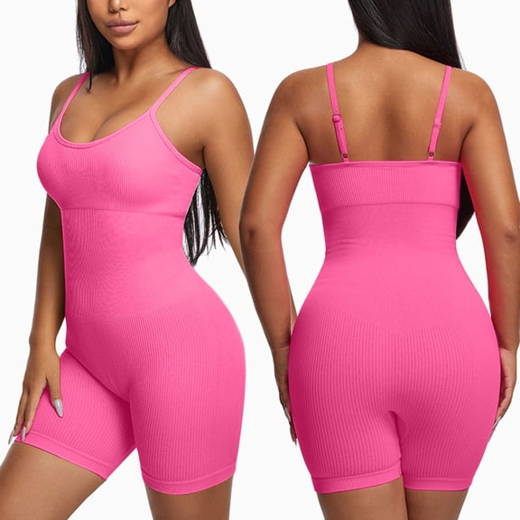 Ndbuld Women's Bra Free Bodysuits Women Solid Color Fitness Exercise High Elasticity Tight Fitting Corset Yoga Underwear Shapewear ,Hot Pink,M