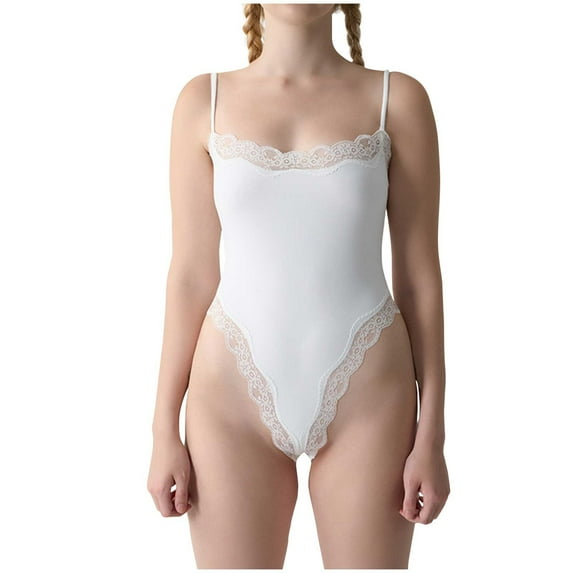 Ndbuld Women's Bra Free Bodysuits Womens Thin Style Lace Sexy Chest Support Shaping Abdomen Corset Shapewear Bodysuit Up to 35% off,White,L