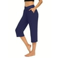 thumbnail image 1 of Ndbuld Women's Capri Yoga Pants Loose Soft Drawstring Workout Sweatpants Causal Lounge Pants with Pockets Navy XL, 1 of 8