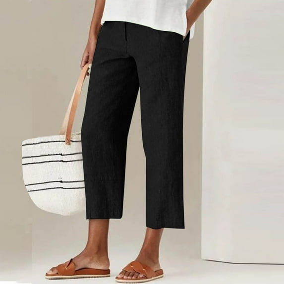 Ndbuld Women's Cargo Capris Pants with 6 Pockets Fashion Women Summer Zipper Pocket Pants Casual Button Solid Capris Pant Sales Today ClearanceBlack2XL