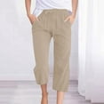 thumbnail image 1 of Ndbuld Women's Cargo Capris Pants Fashion Womens Casual Color Elastic Loose Pants Capris with Pocket Clearance Sales Online DealsKhakiXL, 1 of 4