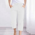 thumbnail image 1 of Ndbuld Women's Cargo Capris Pants Fashion Womens Casual Color Elastic Loose Pants Capris with Pocket Clearance Sales Online DealsWhiteM, 1 of 5