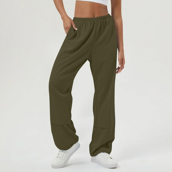Ndbuld Women's Casual Cargo Jogger Pants Casual and Fashionable Elastic Waistband Pocket Pants,L,Army Green