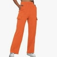 thumbnail image 1 of Ndbuld Women's Casual Cargo Jogger Pants Winter Overalls Fashion Comfortable Casual Multi-pocket Sports Pants New High-waisted Straight Leg Wide Loose Pants on Clearance,L,Orange, 1 of 1