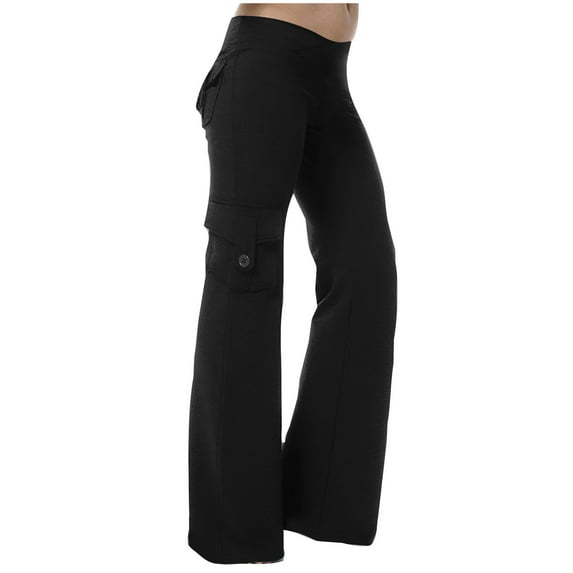 Ndbuld Women's Casual Cargo Jogger Pants Yoga Leggings for Women High Waisted Yoga Casual Pants Workout Leggings Cargo with 4 Pockets Yoga Pants,XL,Black