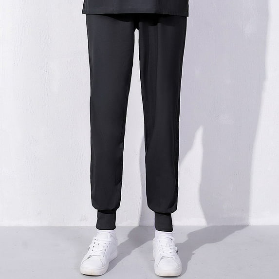 Ndbuld Women's Comfort Fit Scrub Pants Women's Solid Color Loose Bunched Feet Work Pants Nurse Dress Pants Rollbacks,Black,4XL