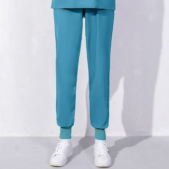 Ndbuld Women's Comfort Fit Scrub Pants Women's Solid Color Loose Bunched Feet Work Pants Nurse Dress Pants Rollbacks,Blue,4XL