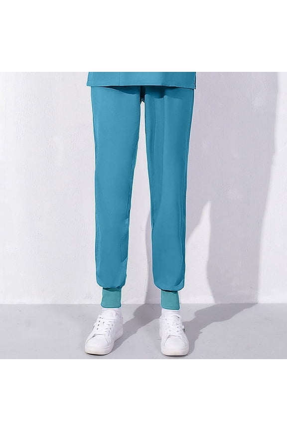 Women's Comfort Fit Scrub Pants Women's Solid Color Loose Bunched Feet Work Pants Nurse Dress Pants Rollbacks,Blue,4XL
