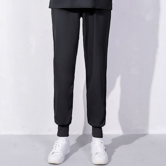 Ndbuld Women's Comfort Fit Scrub Pants Women's Solid Color Loose Bunched Feet Work Pants Nurse Dress Pants Summer Clearance,Black,3XL