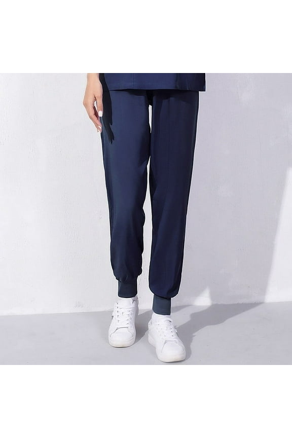 Women's Comfort Fit Scrub Pants Women's Solid Color Loose Bunched Feet Work Pants Nurse Dress Pants on Clearance,Navy,5XL