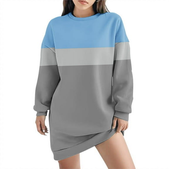 Ndbuld Women's Fall Winter Casual Dress Women Oversized Sweatshirts Hoodies Crewneck Pullover Top Casual Fall Outfits Preppy Clothes Teen Girls Blue A,S