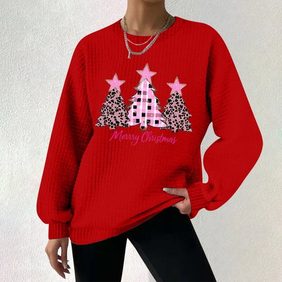 Ndbuld Women's Fashion Loose Casual Christmas Printed Round Neck Long Sleeve Hoodless Sweatshirt Womens Oversized Long Sleeve M