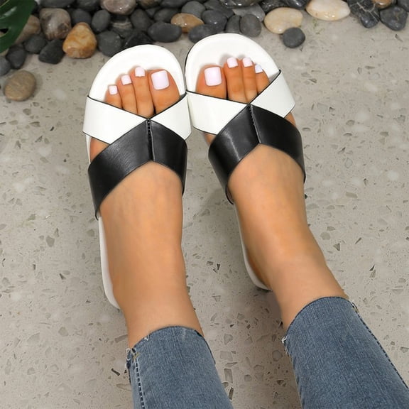 Ndbuld Women's Flat Sandals, Fashion Slides with Square Open Toe, Quilted Single Band Dressy Sandals, Slip-On Slippers for Summer, Daily Wear, Prom, and Party White