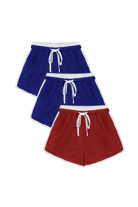 Women's High Waist Spandex Yoga Shorts 3PC Women Casual Summer Sports Shorts Workout Yoga Shorts Active Shorts Blue M