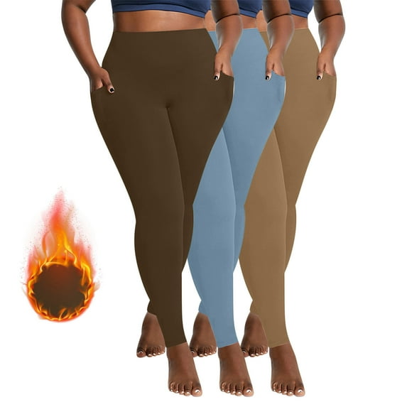 Ndbuld Women's High Waisted Yoga Pants 3PC Women Velvet Warm Winter Large Pocket Quick Drying Tight Elastic Comfortable Fitness Pants Yoga Pants