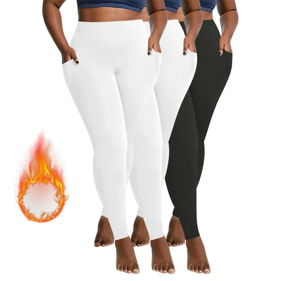 Ndbuld Women's High Waisted Yoga Pants 3PC Women Velvet Warm Winter Large Pocket Quick Drying Tight Elastic Comfortable Fitness Pants Yoga Pants