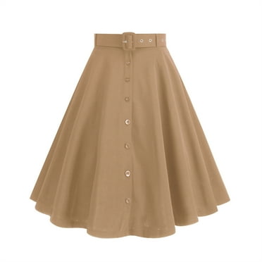 Ndbuld Women's Linen Long Skirt Summer Elasticized High Waist Bohemian Long Skirt Vintage Elasticized High Waist Pleated A-Line Flared Halter Skirt Savings Up to 30% off,Beige,L
