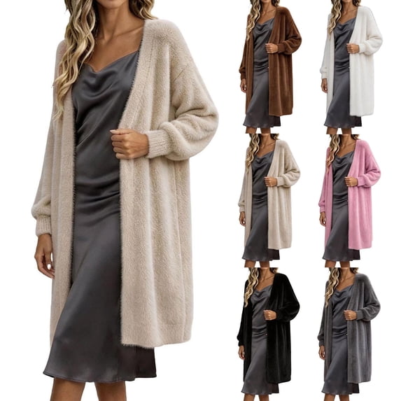 Ndbuld Women's Long Knit Cardigan, Oversized Fuzzy Velvet Jacket for Travel, Lounging & Everyday Style S