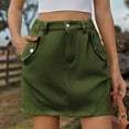 thumbnail image 1 of Ndbuld Women's Mini High Waisted Skirt Women's Denim Workwear Pocket Skirt Casual Drawstring Elastic Waist Short Skirt Summer Clearance,Army Green,XL, 1 of 6