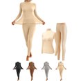 thumbnail image 1 of Ndbuld Women's Mock Neck Seamless Thermal Underwear Set, 2‑Piece Solid Color 4‑Way Stretch Winter Warm Base Layer Top & Leggings, 1 of 9