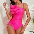 thumbnail image 1 of Ndbuld Women's One Piece Swimdress V-Neck Mesh Ruched Bathing Suits High Waisted Swimsuits Summer Clearance Hot Pink XL, 1 of 6