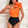 thumbnail image 1 of Ndbuld Women's One Piece Swimdress V-Neck Mesh Ruched Bathing Suits High Waisted Swimsuits Summer Clearance Orange M, 1 of 6