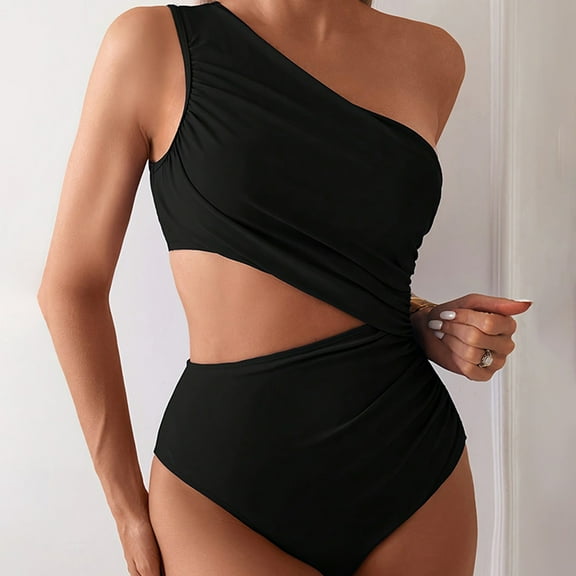 Ndbuld Women's One Piece Swimsuit Athletic Bathing Suit Modest Swimwear Black L