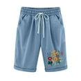 thumbnail image 1 of Ndbuld Women's Pants Pants for Women Women Printed Elastic Waist Drawstring with Casual Pockets Shorts Clearance Under 10 Light Blue L, 1 of 2