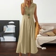 thumbnail image 1 of Ndbuld Women's Plus Double Cloth Sleeveless Dress Women Summer Cotton And Linen Solid Color Causal Turndown Collar Sleeveless Button Dress Deal of The Week,Khaki,M, 1 of 6