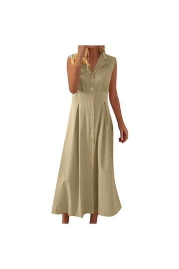 chinese dress ladies Khaki Linen Women Dresses Short Sleeves V Neck Waist Belt Summer Long  Dresses XH9507