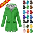 thumbnail image 1 of Ndbuld Women's Rain Jacket Plus Size Long Raincoat Women Solid Color Rain Jacket Outdoor Hooded Windproof Loose With Pocket Coat S-5XL,Green,2XL, 1 of 5