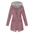 thumbnail image 1 of Ndbuld Women's Rain Jacket Plus Size Long Raincoat Women’s Solid Rain Jacket Outdoor Jackets Hooded Raincoat Windproof Tops Pink,XL, 1 of 6