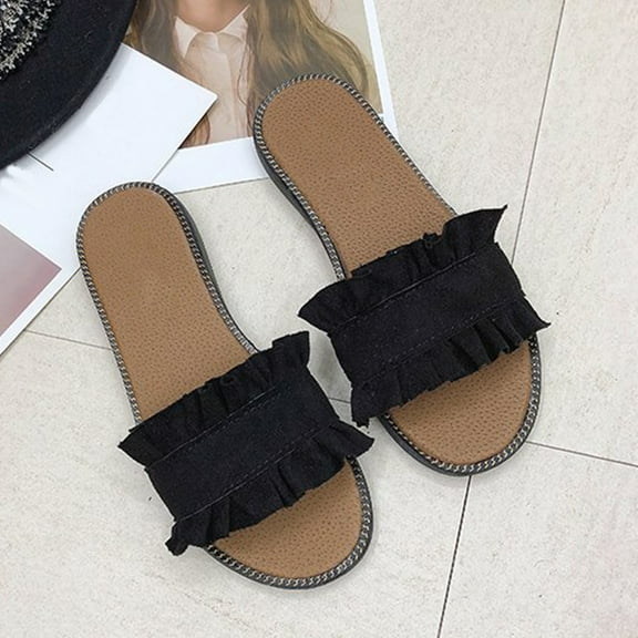 Ndbuld Women's Sandals,Flat Sandals for Women,Slip On Sandals Women,Beach Sandals for Woman,Summer Sandals,Girls Sandals,Walking Sandals Women Dressy,Slide Sandals Women,Square Toe Sandals Black