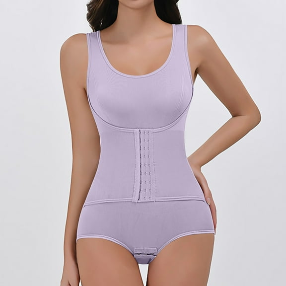Ndbuld Women's Shapewear Bodysuit Women's Solid Color Adjustable Shoulder Strap Plus Size Tight Fitting Hip Lifting And Shaping Breasted Jumpsuit Clothes Under $5,M-3XL,Purple,M