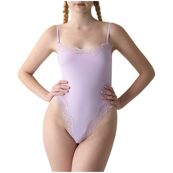 Ndbuld Women's Shapewear Bodysuit Womens Thin Style Lace Sexy Chest Support Shaping Abdomen Corset Shapewear Bodysuit Clothes Under $5,Purple,S