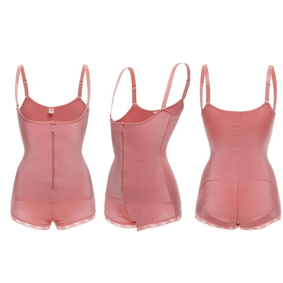 Ndbuld Women's Shapewear Bodysuit Zipper Shapewear with Exposed Buttocks Cinching And Lifting Hips Open Cut Body Shaping Underwear Clothes ,S-3XL,Hot Pink,S