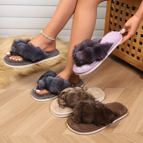 Ndbuld Women's Slippers Women Split Toe Warm Fiber Slide Sandals Elevated Base Indoor Outdoor Daily Footwear Coffee