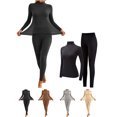 thumbnail image 1 of Ndbuld Women’s Solid Color Mock Neck Seamless Thermal Underwear 2‑Pc Winter Base Layer Set, Top and Leggings, 1 of 9