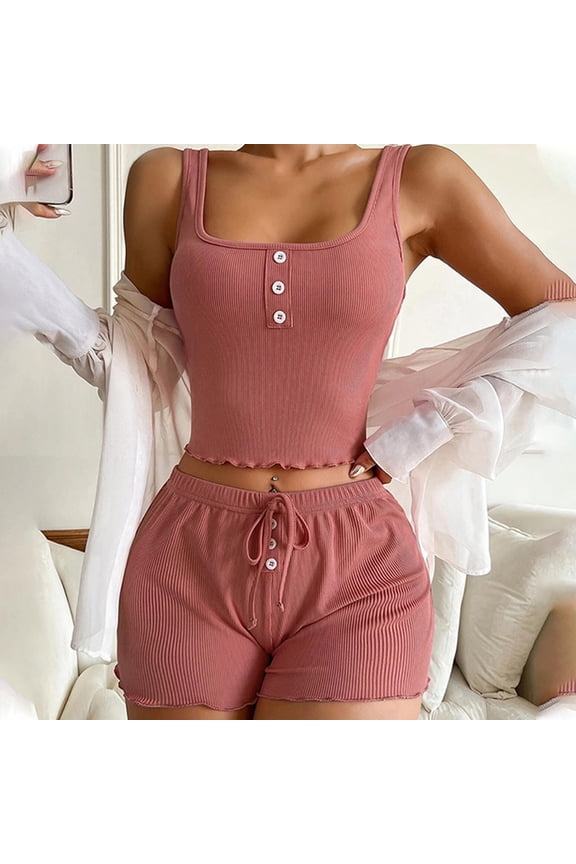 Women's Summer 2 Piece Outfits Sleeveless High Low Spilt Hem Tank Top Biker Shorts Sets Lounge Set Tracksuit Watermelon Red M