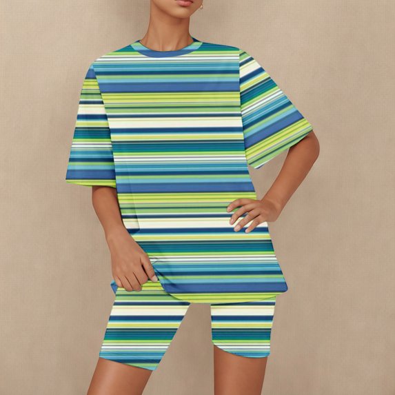 Ndbuld Women's Tops Womens Two Piece Lounge Sets Casual Summer Outfits 2 Piece Short Matching Clothing Set Family Gifts Green S