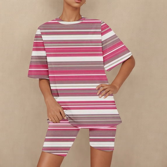 Ndbuld Women's Tops Womens Two Piece Lounge Sets Casual Summer Outfits 2 Piece Short Matching Clothing Set Family Gifts Pink 2XL