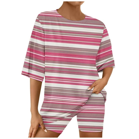 Ndbuld Women's Tops Womens Two Piece Lounge Sets Casual Summer Outfits 2 Piece Short Matching Clothing Set Family Gifts Pink M
