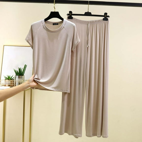 Ndbuld Women's Two Piece Lounge Set 2025 Summer Casual Oversized Shirts Biker Shorts Matching Airport Travel Outfit Great Gifts for Less Beige L
