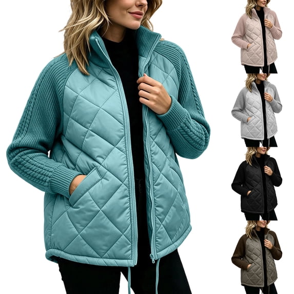 Ndbuld Women's Warm Lightweight Zip-Up Jacket, Quilted Long Sleeve Winter Coat for Outdoor & Everyday Use XXL
