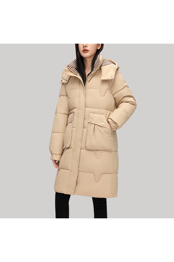 Women's Winter Coat Long Thickened and Padded Lined Parka Hooded Long Winter Warm with Pockets Parka Warm Neck Coat with Faux Fur Detachable Hood Sales Promotion,M-3XL,Khaki