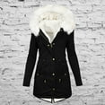 thumbnail image 1 of Ndbuld Women's Winter Thickened Bib Jacket (with Faux Fur Detachable Hood) Warm Parka Jacket Comfortable Fashion Splicing Long Sleeve Sweater Casual Long Cardigan Top Sales Promotion,3XL-5XL,Black, 1 of 4