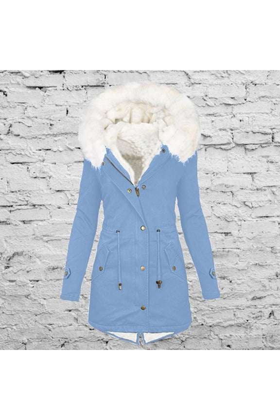 Women's Winter Thickened Bib Jacket (with Faux Fur Detachable Hood) Warm Parka Jacket Comfortable Fashion Splicing Long Sleeve Sweater Casual Long Cardigan Top ,S-5XL,Blue